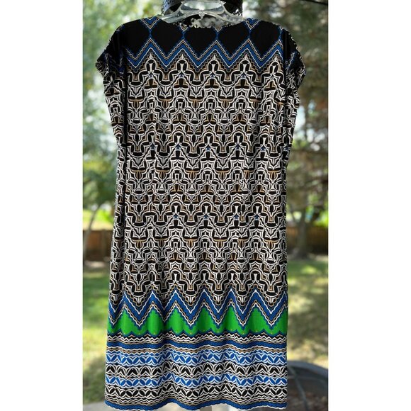 Laundry By Shelli Segal L Tunic Shift Dress Drop Waist Stretch Lined Black Blue - Picture 2 of 9